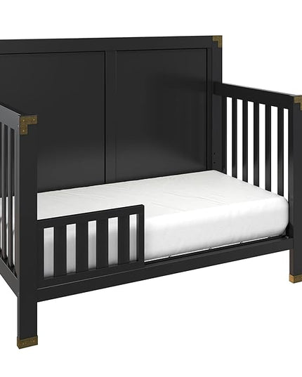Baby Relax Miles 5-in-1 Convertible Crib, Solid Pine Wood, Black - LeafyLoom