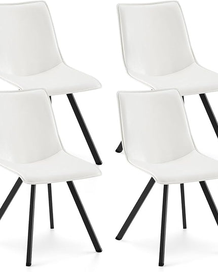 COLAMY PU Leather Dining Chairs Set of 4, High Back Modern Dining Room Kitchen Side Chair with Metal Legs for Home/Living Room/Office, White - LeafyLoom