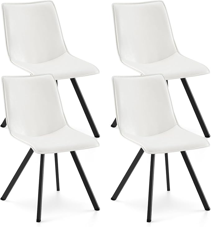 COLAMY PU Leather Dining Chairs Set of 4, High Back Modern Dining Room Kitchen Side Chair with Metal Legs for Home/Living Room/Office, White - LeafyLoom