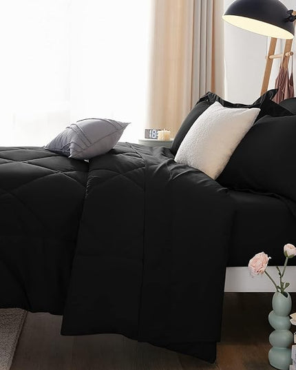 CozyLux Twin Bed in a Bag Comforter Sets with Comforter and Sheets 5 Pieces for Girls and Boys Black All Season Bedding Sets with Comforter, Pillow Sham, Flat Sheet, Fitted Sheet and Pillowcase - LeafyLoom