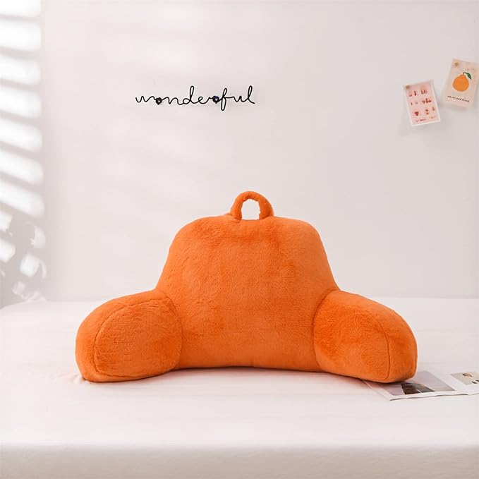 Aimuan Reading Pillow Bed Rest Wedge Large Adult Backrest Pillow with Arms Back Support for Sitting Up in Bed Cushion Incline Rest Sleeping Snoring Pillow, Orange - LeafyLoom