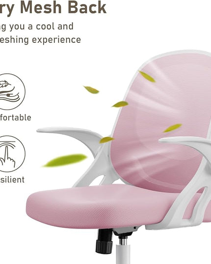 Home Office Chair Work Desk Chair Comfort Ergonomic Swivel Computer Chair, Breathable Mesh Desk Chair, Lumbar Support Task Chair with Wheels and Flip-up Arms and Adjustable Height - LeafyLoom