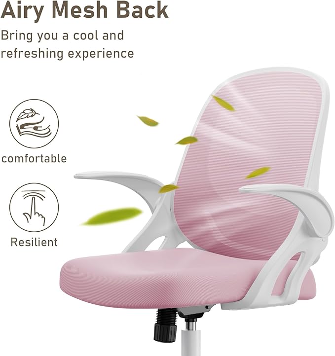 Home Office Chair Work Desk Chair Comfort Ergonomic Swivel Computer Chair, Breathable Mesh Desk Chair, Lumbar Support Task Chair with Wheels and Flip-up Arms and Adjustable Height - LeafyLoom