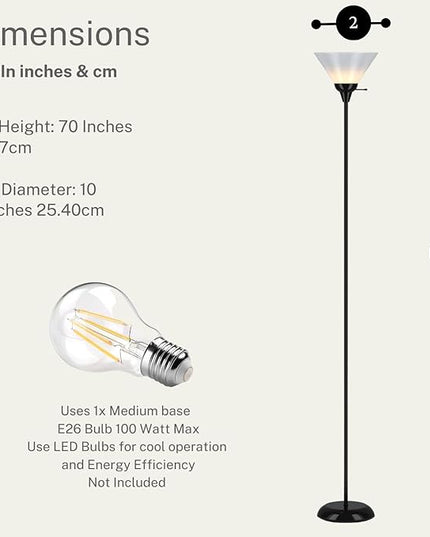 LIGHTACCENTS Black Floor Lamp with Opal White Cone Shade – Standing Lamp, Torch Floor Lamps for Living Room, Floor Lamp for Bedroom, Corner Floor Lamp Modern Floor Lamp Corner Lamp (Black Finish) - LeafyLoom