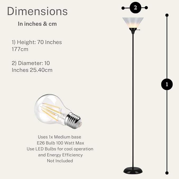 LIGHTACCENTS Black Floor Lamp with Opal White Cone Shade – Standing Lamp, Torch Floor Lamps for Living Room, Floor Lamp for Bedroom, Corner Floor Lamp Modern Floor Lamp Corner Lamp (Black Finish) - LeafyLoom