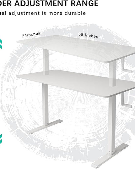 Whole Piece DeskTop Manual Standing Desk Adjustable Height- Crank Stand Up Desk, Sit Stand Desk with Frame Computer Desk - LeafyLoom