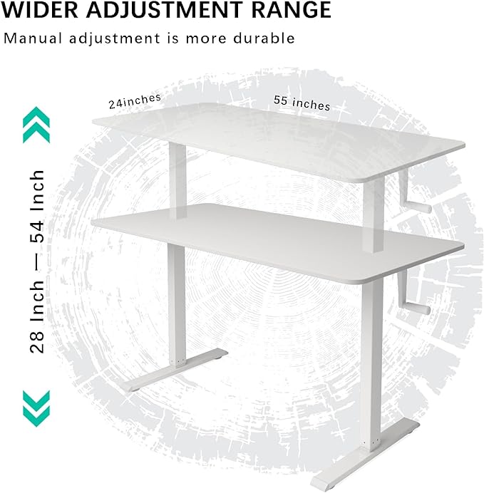 Whole Piece DeskTop Manual Standing Desk Adjustable Height- Crank Stand Up Desk, Sit Stand Desk with Frame Computer Desk - LeafyLoom