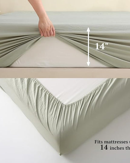 MILDLY King Size Comforter Set 7 Piece Color Clash, Olive Green Bed in a Bag, All Season Bedding Sets with 1 Comforter, 2 Pillow Shams, 2 Pillowcases, 1 Flat Sheet, 1 Fitted Sheet - LeafyLoom