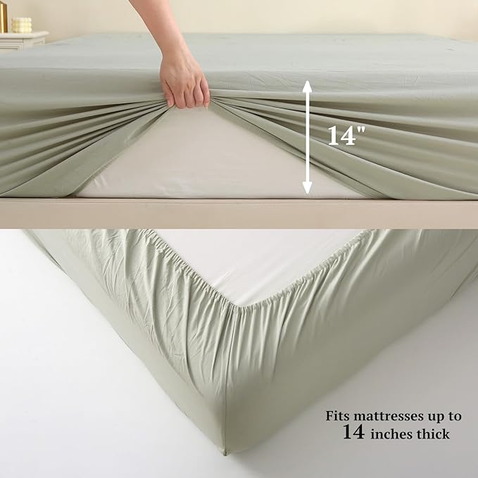 MILDLY California King Size Comforter Set 7 Piece Color Clash, Olive Green Bed in a Bag, All Season Bedding Sets with 1 Comforter, 2 Pillow Shams, 2 Pillowcases, 1 Flat Sheet, 1 Fitted Sheet - LeafyLoom