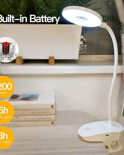 Clip on Lamp,Battery Powered Reading Lamp,Clip on Light for Bed Clip on Battery Light with 3 Brightness Level,USB Rechargeable, Reading Lamp - LeafyLoom