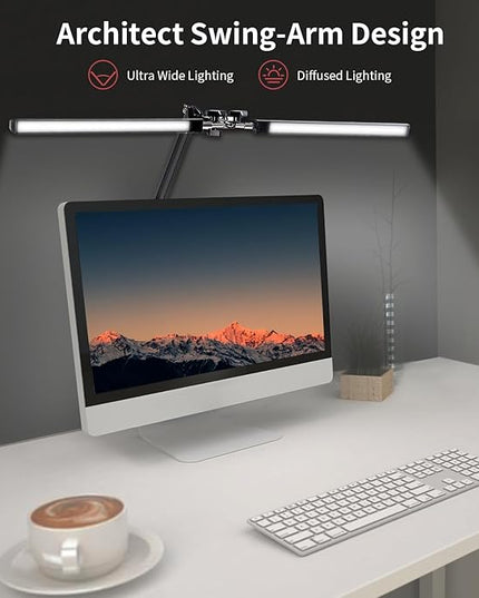 Double Swing Arm Bright LED Desk Light Adjustable Foldable Desk Lamp for Home Office, 3 Colors Lighting & Stepless Dimming Dimmable Table Desk Light for Work/Study/Craft - LeafyLoom