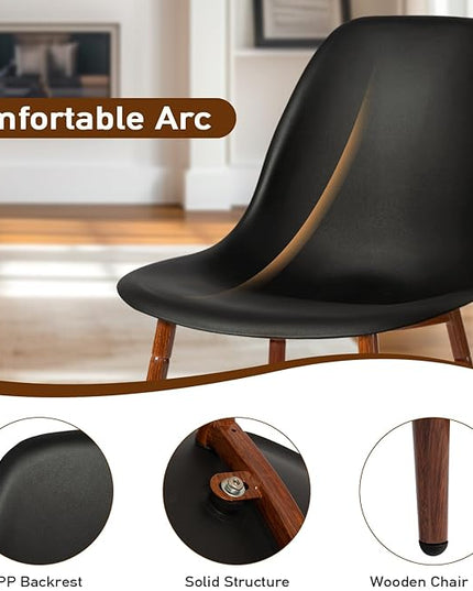 CangLong Modern Dining Chairs Set of 4 with Plastic Cushion Metal Legs Side Chairs for Kitchen,Living Room,Black - LeafyLoom