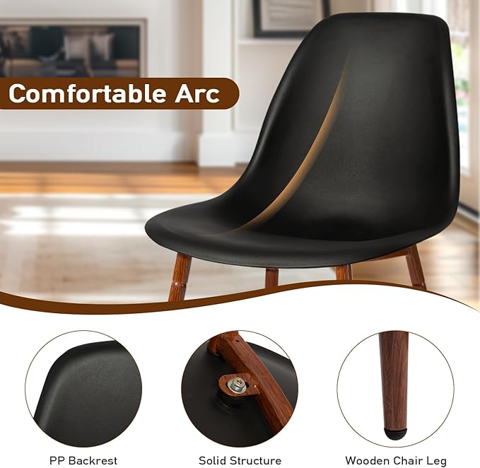 CangLong Modern Dining Chairs Set of 4 with Plastic Cushion Metal Legs Side Chairs for Kitchen,Living Room,Black - LeafyLoom