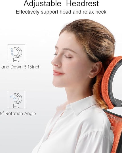 SIHOO M18 Ergonomic Office Chair for Big and Tall People Adjustable Headrest with 2D Armrest Lumbar Support and PU Wheels Swivel Tilt Function Orange - LeafyLoom