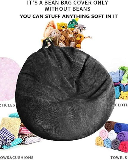 Stuffed Animal Storage Bean Bag Chair Cover (No Filler) Washable Ultra Soft Corduroy Bean Bag Cover for Organizing Plush Toys or Textile, Sack Bean Bag for Adults, Teens - LeafyLoom