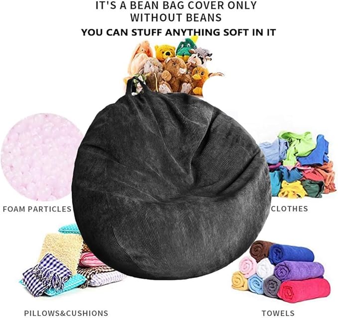 Stuffed Animal Storage Bean Bag Chair Cover (No Filler) Washable Ultra Soft Corduroy Bean Bag Cover for Organizing Plush Toys or Textile, Sack Bean Bag for Adults, Teens - LeafyLoom