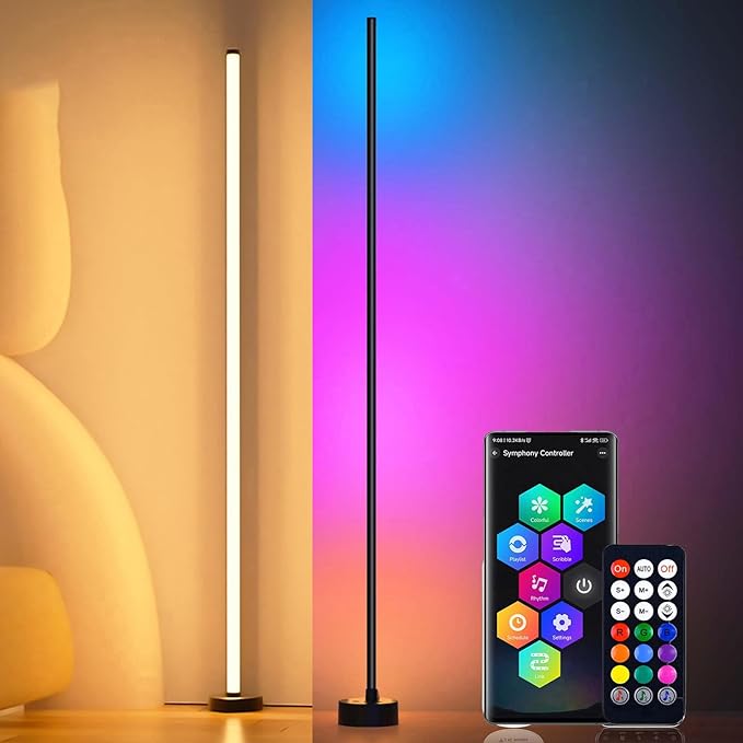 RGB Smart Corner Floor Lamps for Living Room, 2 Sets Floor Lamp for Bedroom, LED Corner Lamp with App and Remote Control, 16 Million Colors & 68+ Scene, Music Sync, Timer Setting Black - LeafyLoom