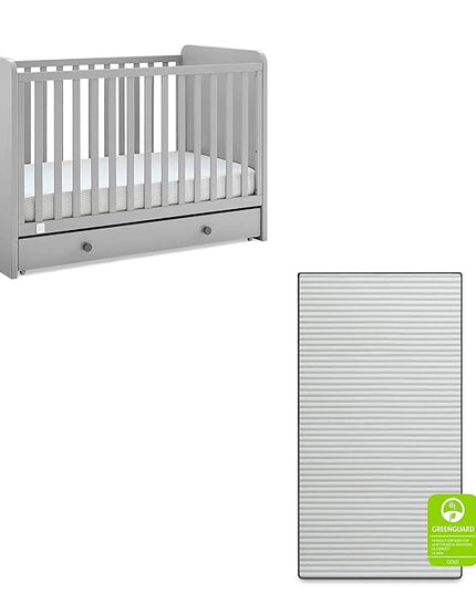 babyGap by Delta Children Graham 4-in-1 Convertible Crib with Storage Drawer TrueSleep Crib and Toddler Mattress (Bundle), Grey/Dark Grey - LeafyLoom