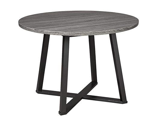 Signature Design by Ashley Centiar Mid Century Round Dining Room Table, Gray & Black and Bucket Chairs, 2 Count, Black - LeafyLoom