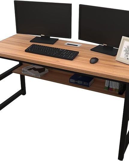 TOPSKY Computer Desk with Bookshelf/Metal Hole Cable Cover 1.18" Thick Desk (55", Oak Brown) - LeafyLoom
