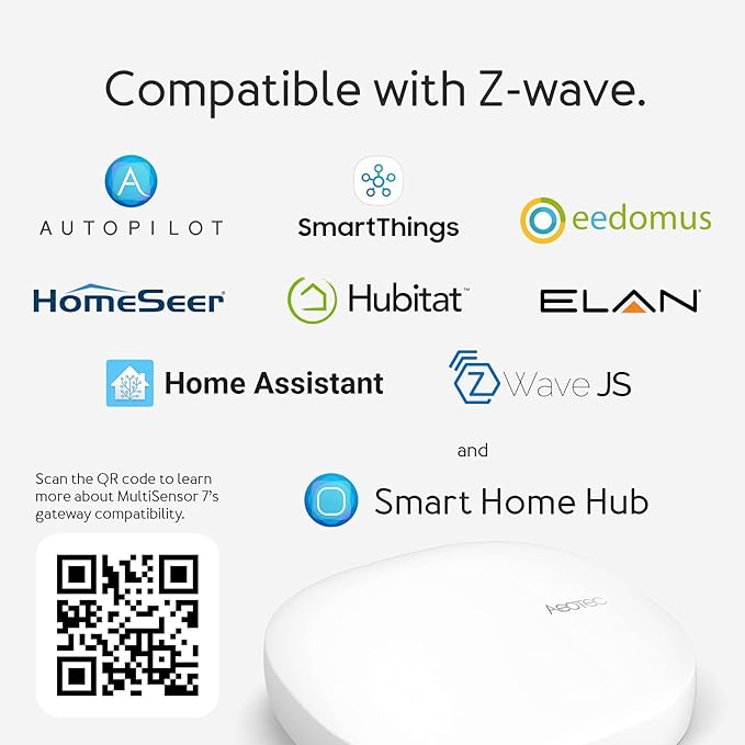 Aeotec MultiSensor 7, 6-in-1 Zwave Sensors Contains Monitor Motion, Temperature, Light, Humidity, UV, and Vibration, Z-Wave Plus, Gen7, S2, SmartStart Enabled, Compatible with Zwave Hub Smartthings Aeotec