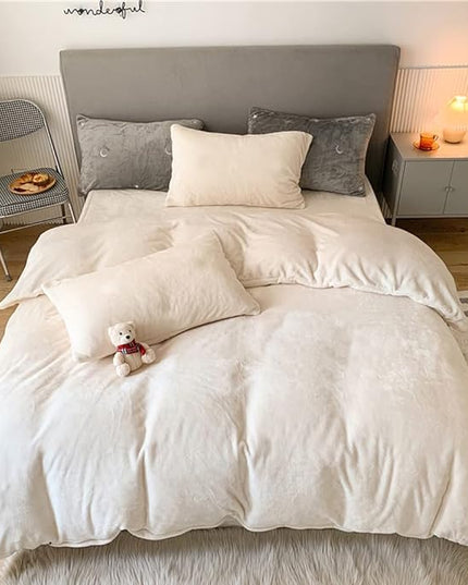 Wellboo White Velvet Comforter Sets Twin Boys Girls Solid White Fluffy Bedding Comforters Plain White Flannel Plush Quilts Women Men All White Winter Blanket Aesthetic Micromink Sherpa Bedding Durable - LeafyLoom