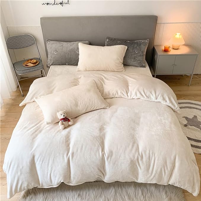 Wellboo White Velvet Comforter Sets Twin Boys Girls Solid White Fluffy Bedding Comforters Plain White Flannel Plush Quilts Women Men All White Winter Blanket Aesthetic Micromink Sherpa Bedding Durable - LeafyLoom