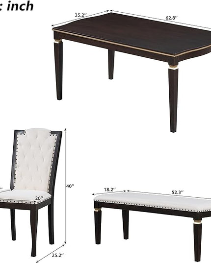 NicBex Dining Room Table Set for 6 Kitchen Table and Chairs 62.7" Rectangular Table and 4 High-Back Tufted Chairs & 1 Bench for Dining Room and Kitchen, Espresso - LeafyLoom