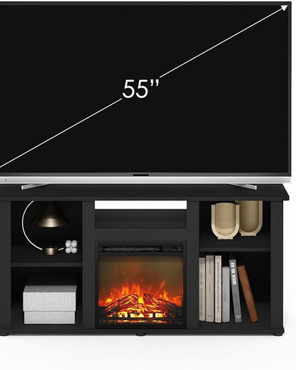 Furinno Jensen Fireplace TV Entertainment Center with Open Storage Compartment for TV up to 55 Inch, Americano - LeafyLoom