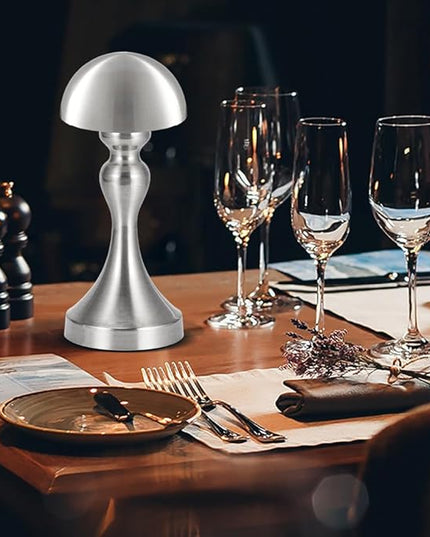 Portable LED Table Lamp, 3-Levels Brightness Metal Desk Lamp, 3 Color Touch Control Rechargeable Lamp, Night Light, Bedside Lamp,Dining Room Lamp (Silver) - LeafyLoom