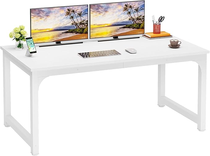 63 Inch Large Executive Computer office desk, White - LeafyLoom