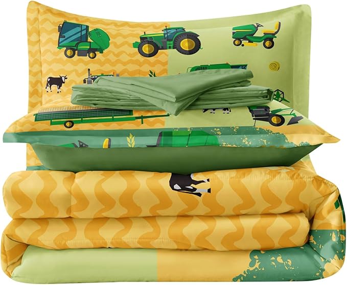 Twin Construction Bedding Set for Boys Kids Farm Tractor Bedding 4 Pieces Cars Twin Comforter Set for Boys, Twin Truck Bed in a Bag Set Boys - LeafyLoom