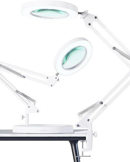 HITTI 【Upgraded】 5X LED Magnifying Lamp, 1,800 Lumens Stepless Dimmable, 3 Color Modes, 8-Diopter 4.2″ Real Glass Lens Magnifier Desk lamp, Magnifying Light and Stand for Crafts, Reading, Close Work - LeafyLoom