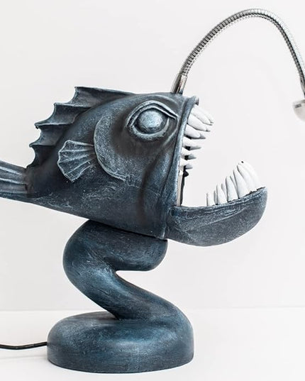 Angler fish Lamp, Lantern Fish Light, 10.5" x 10" x 5" Gothic Desk Lamp, Steampunk Style Table Lamp, LED Night Light, Book Lights, Industrial Creative Decor for Home Office Dorm - LeafyLoom