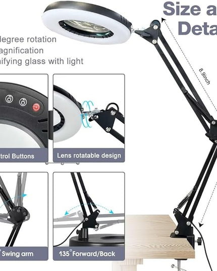 10X15X Magnifying Glass with Light and Stand 2-in-1 LED Magnifying Glasses with Light-5 Color Modes Stepless Dimmable Real Glass Magnifying Lamp-Hands Free Lighted Magnifying Glass… - LeafyLoom