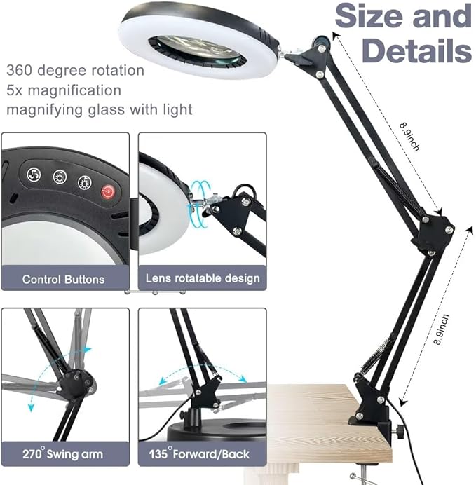 10X15X Magnifying Glass with Light and Stand 2-in-1 LED Magnifying Glasses with Light-5 Color Modes Stepless Dimmable Real Glass Magnifying Lamp-Hands Free Lighted Magnifying Glass… - LeafyLoom