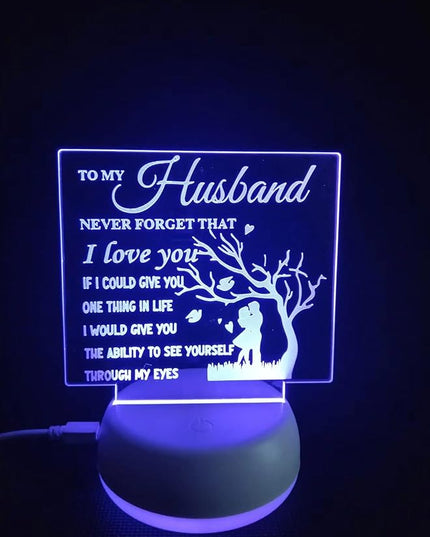 to My Husband from Wife, to My Husband 3D Optical Illusion 2 Functions 7 Color RGB Colorful USB Charging or AA Battery - Acrylic Panel Birthday Wedding Gifts for Husband - LeafyLoom