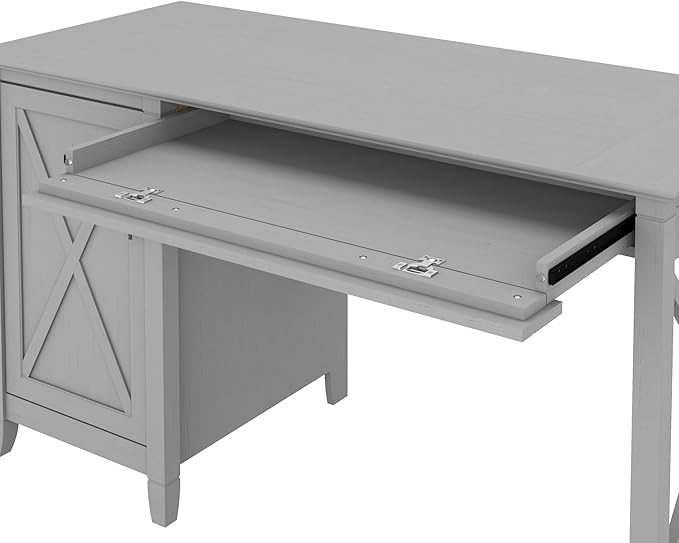 Bush Furniture Key West Computer Desk with Storage | Farmhouse PC Table for Home Office, 54W, Cape Cod Gray - LeafyLoom