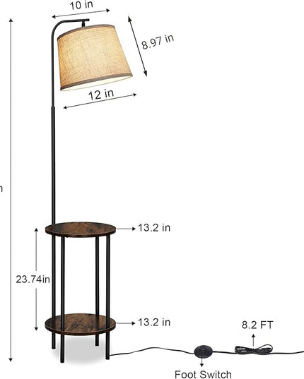 DEWENWILS Floor Lamp with Table Attached, Farmhouse Narrow Nightstand, Wooden End Side Table Floor Lamp, Adjustable Reading Lamp for Bedroom, Living Room, Office, Kids Room - LeafyLoom