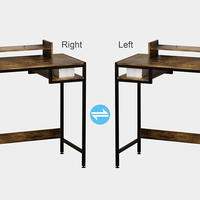 Computer Desk - 32 Inch Home Office Desk with Storage, Gaming Desk with Monitor Stand, Modern Simple Study Table, Adjustable Storage Space, Rustic - LeafyLoom