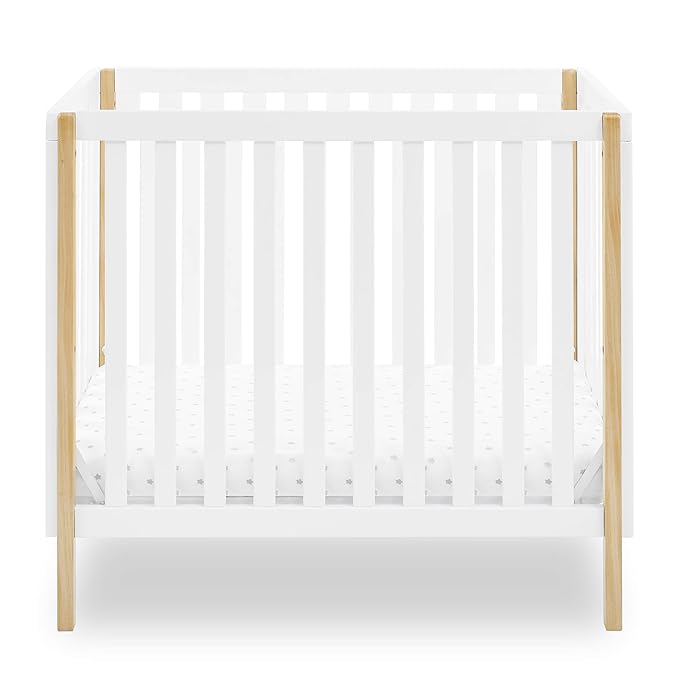 Delta Children Gio Mini Crib with 2.75" Mattress Included, Bianca White/Natural - LeafyLoom