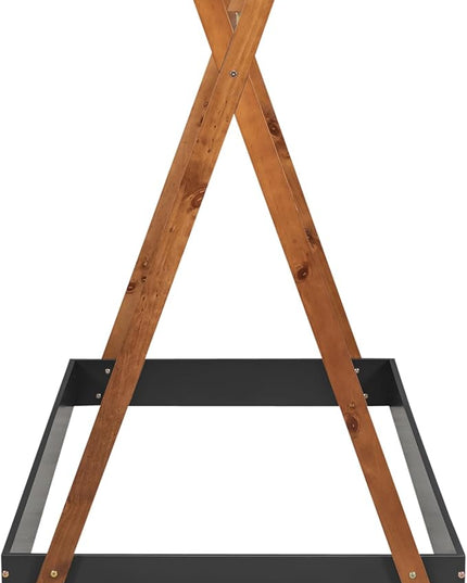 Bellemave Twin Size Tent Floor Bed Frame with Triangle Structure, Teepee Bed Platform Bed for Kids,Montessori Floor Bed for Girls Boys(Twin,Black+Brown) - LeafyLoom