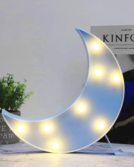 LED Moon Shaped Marquee Signs, Light Up Moon Night Lights Battery Operated Crescent Moon Lamp for Bedroom, Christmas, Birthday Party Decor-Moon(Blue) - LeafyLoom