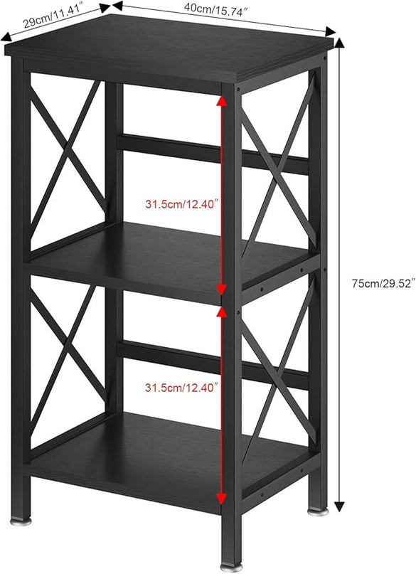 YMYNY 3 Tiers Bookcase, Industrial Metal Bookshelf with Side Fence, Storage Organizer for Living Room, Home Office, Bedroom, Display Racks, Sofa Side Table, 29.5 * 15.75 * 11.4", Black UHST008B - LeafyLoom