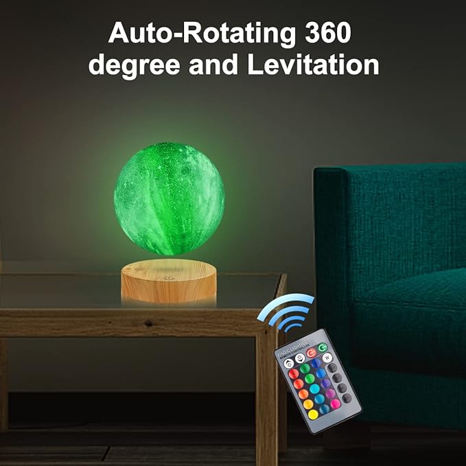 VGAzer Levitating Moon Lamp,Floating and Spinning in Air Freely with 3D Printing LED Moon Light Has 16 Colors 20 Modes for Unique Christmas Gifts,Room Decor (16 Colors Galaxy Moon) - LeafyLoom