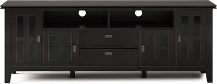 SIMPLIHOME Artisan SOLID WOOD 72 Inch Wide Transitional TV Media Stand in Hickory Brown for TVs up to 80 Inches, For the Living Room and Entertainment Center - LeafyLoom