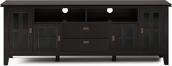 SIMPLIHOME Artisan SOLID WOOD 72 Inch Wide Transitional TV Media Stand in Hickory Brown for TVs up to 80 Inches, For the Living Room and Entertainment Center - LeafyLoom