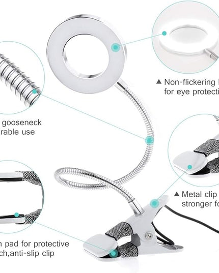 JimKing Ring Light, Tattoo Light Desk Lamp, LED Book Light with Clip, USB Bed Lamp for Live Show, Reading, Tattoo, Make Up, Manicure - LeafyLoom