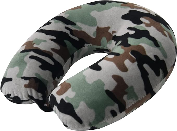 Adult Cozy Soft Microfiber Neck Pillow, Compact, Perfect for Plane or Car Travel, Camo Green - LeafyLoom