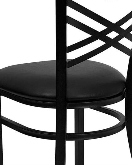 Flash Furniture Hercules Series "X" Back Metal Restaurant Chair, Modern Upholstered Armless Dining Chair for Restaurants and Kitchens, Black - LeafyLoom